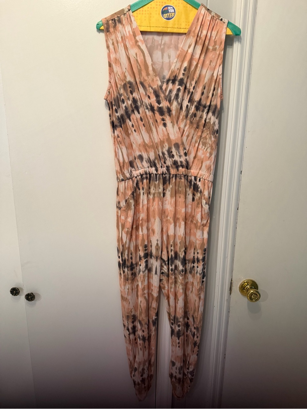 Ariella Peach and Black Tie-Dye Sleeveless Jumpsuit